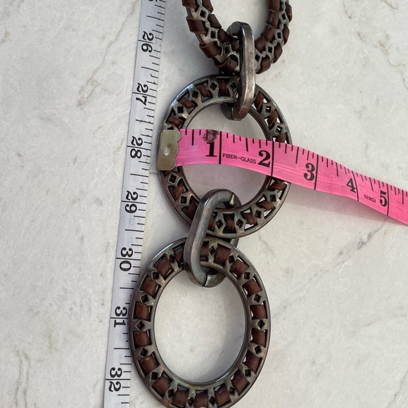 SUZI ROHER Dark Brown Leather Belt with Nickel Metal Ring Accents, Size 34-35" - Picture 11 of 15